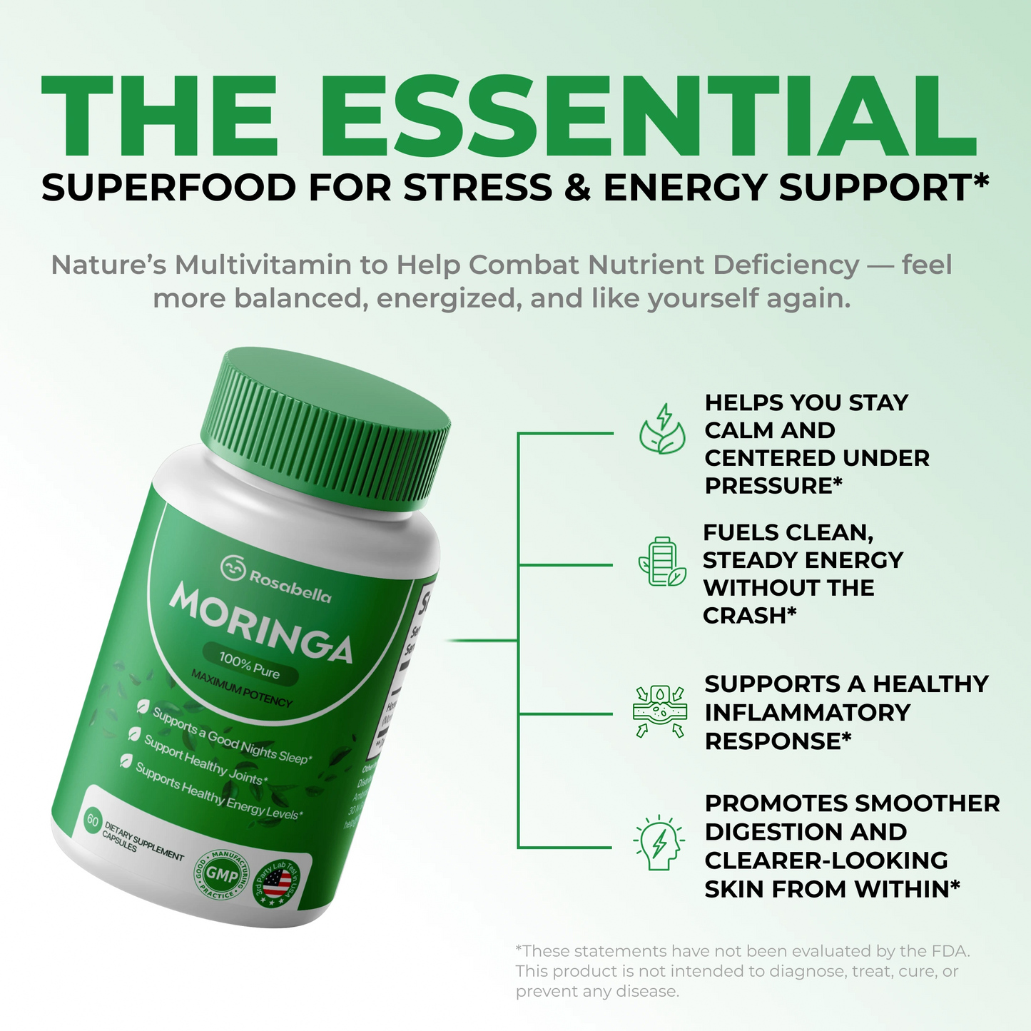 Moringa: Reduce naturalmente el cortisol para ayudar a restablecer el equilibrio interno y externo.